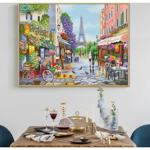 Cross stitch decoration Europe Eiffel Tower Landscape Painting of Flower Street in Paris crafts materials accessories