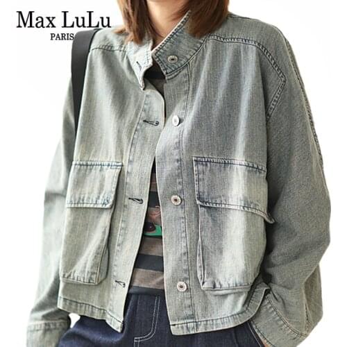 Max LuLu Korean Autumn 2021 Fashion Streetwear Women Blue Denim Casual Coats Buttons Pockets Clothes Ladies Loose Punk Jackets