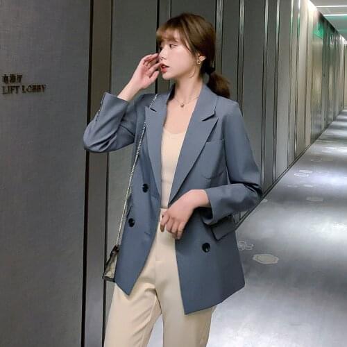 Women Spring 2021 New Casual Suit Jacket Fashion Double Breasted Slim Korean Version Long Sleeve Blazer X1600RX