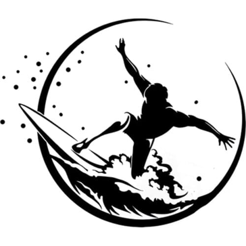 14.9CM*12.6CM Interesting Surfing Wave Extreme Sports Decor Black/Silver Decal Vinyl Car Sticker S9-1011