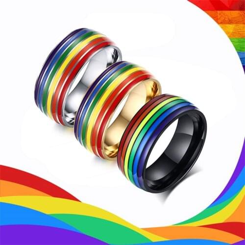 2021 Rainbow Pride Ring Women Men Gay Lesbian LGBT Stainless Steel Friendship Jewelry Dropship