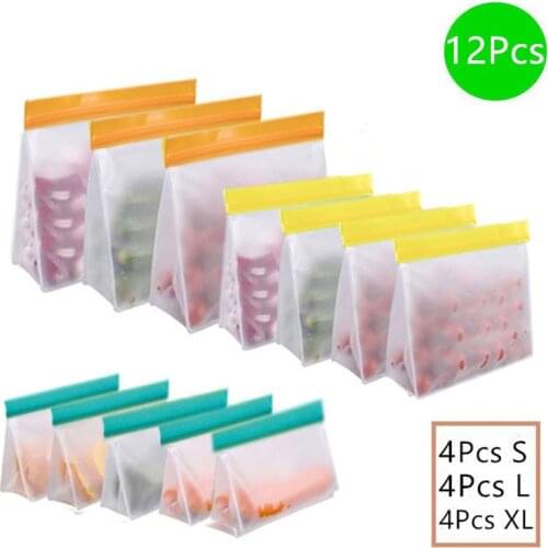 3Pcs/6Pcs/8Pcs/10Pcs PEVA Silicone Food Storage Bag Stand Up Seal Bag Snack Fruit Bag Reusable Zip Fresh Wrap Bags Freezer Bags