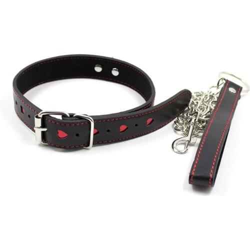 BDSM Leather Collar Kinky Dog Chain with Leash Chain Adjustable Roleplay Fetish Choker Restricts Adult Game Sex Shop