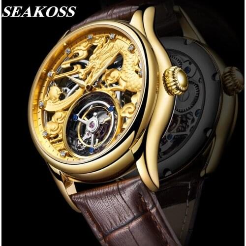 Original Tourbillon Watches Men Sapphire Skeleton Clock Mechanical Hand Wind Movement Zodiac Dragon Mens Real Tourbillon Watch