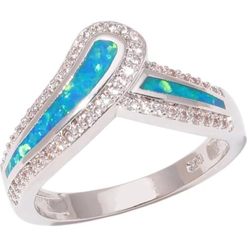 CiNily Created Blue Fire Opal Zircon Silver Plated Wholesale for Women Jewelry Engagement Ring Size 6-10 OJ9551