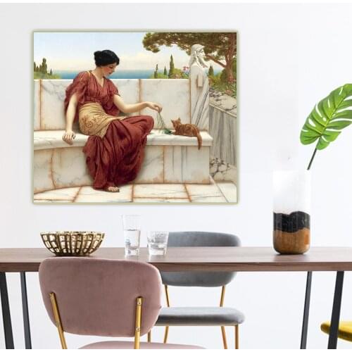 Citon John William Godward《The Favourite》Canvas Art Oil Painting Artwork Poster Picture Wall Decor Home Living room Decoration