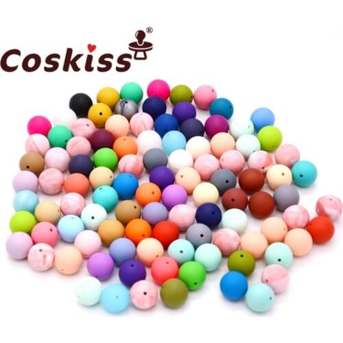 Coskiss 100pc Silicone Baby Teething Beads 15mm Safe Food Grade Care Chew Round BPA Free Silicone Beads Teether Nursing Necklace