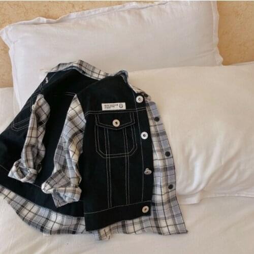 2021 new style girls boys cotton full sleeve plaid patchwork coat autumn kids jacket