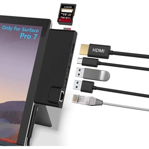 7 In 2 Docking Station Adaptor for Microsoft Surface Pro 7 with PD Fast Charger 4K HDMI Port 2 Port USB3.0 SD TF Card Reader Hub