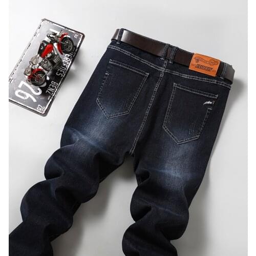 Classic Fashion MenS Stretch Thick Jeans Business Casual Loose Straight-Leg Plus Size Denim Trousers Male Autumn Winter Pants