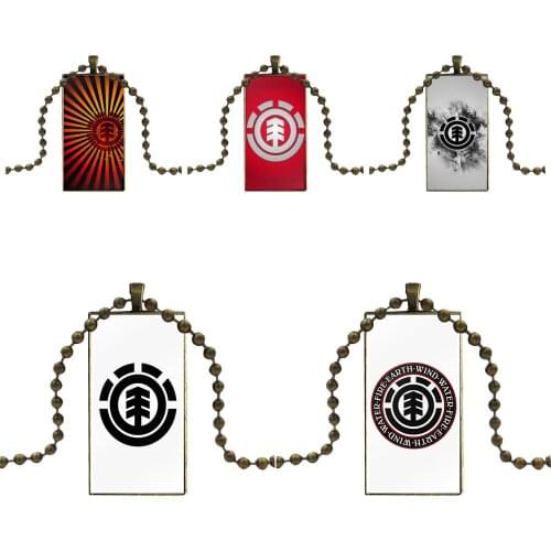 Element Logo Vintage Jewelry Bronze Color Glass Cabochon Choker Pendant Long Rectangle Necklace For Men Women Party Gift