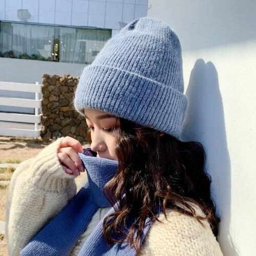 Quality Winter High Hats For Women Cashmere Beanies Ladise Knitted Wool Skullies Cap Angora Pompom Gorros cap thick and warm