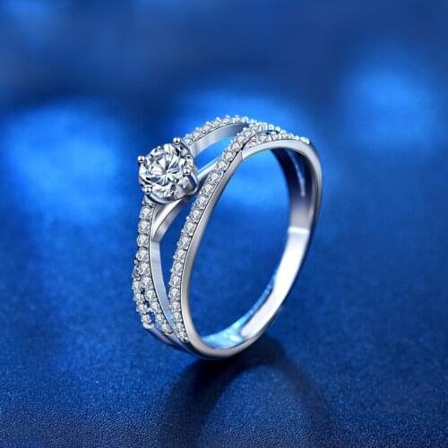 Moissanite Ring 925 Silver 50 Points White Diamond US No 5 6 7 8 2.8g Rings For Women Wedding Party Jewelry Three Lives III