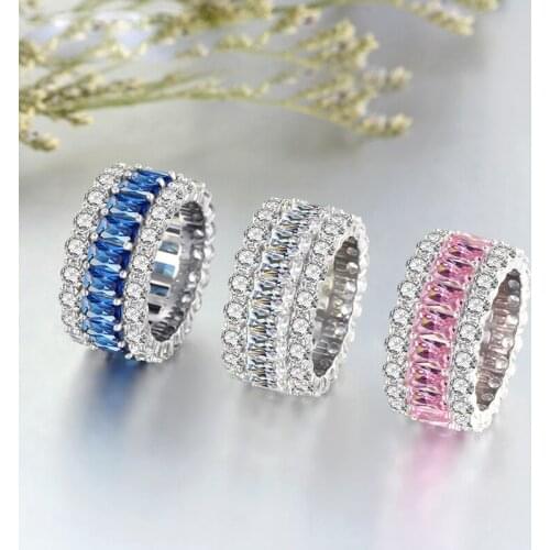 Trendy 100% 925 Sterling Silver Created Anniversary Created Moissanite Rings For Women Colorful Party Jewelry Fine Jewelry Gift