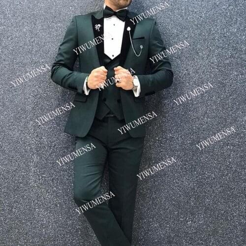 Handsome Terno Masculino Best Man Suits For Wedding Black Peaked Laple Green Jacket+Vest+Pants Slim Fit Blazers 3 Pieces Tuxedos