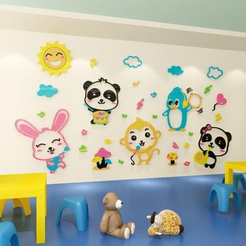 Creative DIY Cartoon forest animals INS chidrens room bedroom living room TV background wall decoration 3D acrylic wall sticker
