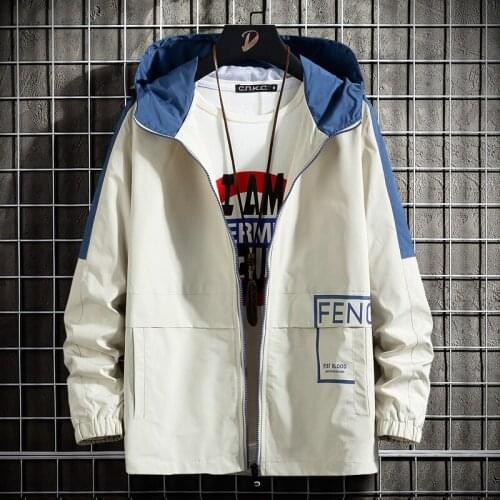 Mens Jacket Spring Autumn Casual Fashion Patchwork Hoodie Multi-Pockets Outwear Coat Men Hip Hop Casual Vintage Track Jacket