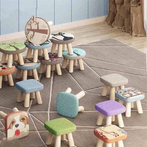 Small solid round wood stool home small chair shoe stool adult sofa footrest stool kids low stool living room