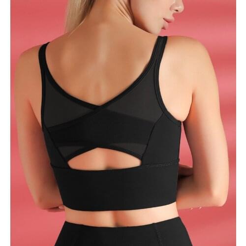 Yoga-Shirt Gym Vest Mesh Stitching Shockproof Gathering Sports Vest-style Yoga Beautiful Back Breathable Openwork Exercise Bra