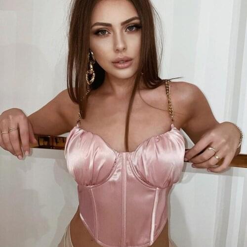 Black Pink Chain Strap Cami Top Sleeveless Bustier Sexy Women Backless Cropped Summer White Mini Vest Clubwear Streetwear