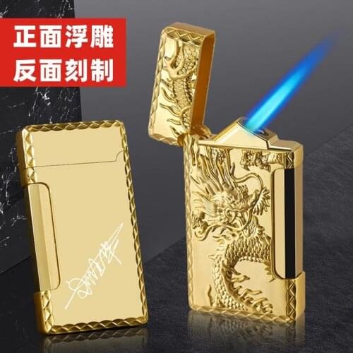 Inflatable Creative Personality Metal Blue Flame Straight Send Boyfriend Windproof Clear Sound Lghter