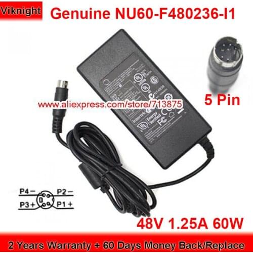 Genuine 48V 1.25A 60W NU60-F480236-L1 AC Adapter for SG110D-08HP SWITCH with 5 Pin Plug Power Supply