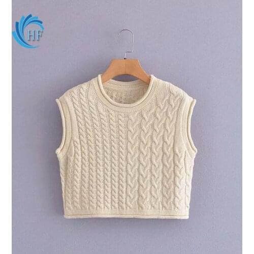 Autumn New Top Knit Sweater Sleeveless Solid Top Vest Stitching Short Leisure Vest Women Vintage Sweater Waistcoat Crop Camis