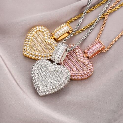 Can Be Opened Heart-shaped Photo Pendant Iced Zircon Cubic Zirconia Pendant Hip Hop Fashion Jewelry