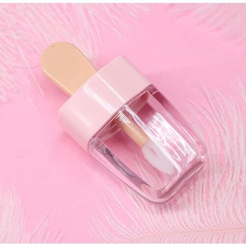 3.2x6.8cm Sweet Ice Cream Shape Mini Lip Gloss Tube Empty Lip Balm Container With Pink Lid Rubber Inserts Lipstick Sample Bottle