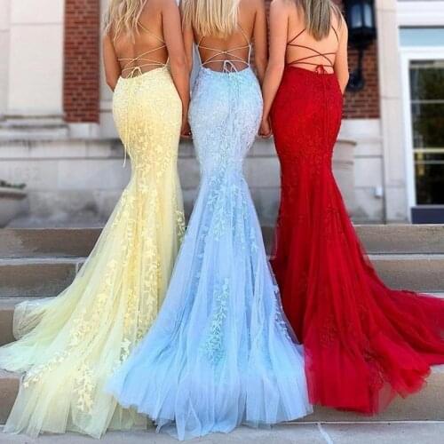 Dusty Blue Long Mermaid Prom Dresses 2020 Custom Made Formal Party Gown Tulle Applique Beads vestidos de gala