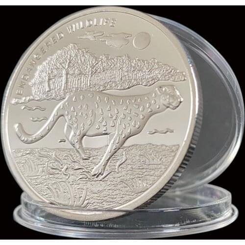 RH Silver Plated African Congo Endangered Wildlife Leopard Commemorative Coin Challenge Coins Collectibles For Business Gifts