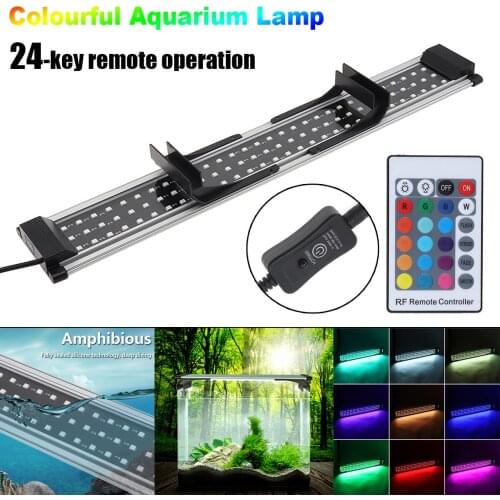 Full Spectrum LED Aquarium Lights RGB Fish Tank Light Extendable Brackets Lamp with Remote Control