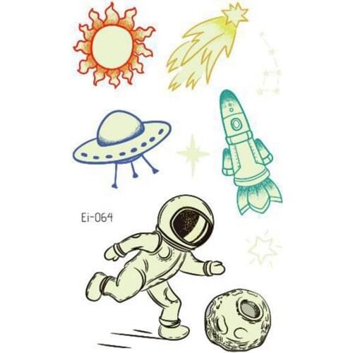 Luminous Tattoo Stickers Kids Waterproof Planet Spaceship Temporary Tattoo Cartoon Sticker Body Art Decal