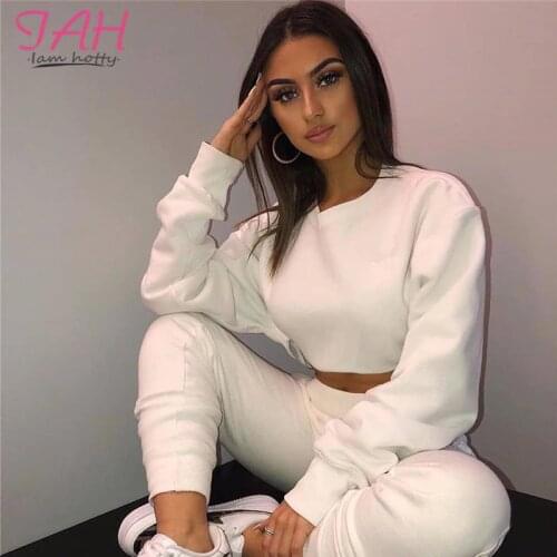 IAMHOTTY Solid Casual Autumn Basic Cropped Sweatshirts Loose Long Sleeve Harajuku Ladies Hoodies Cutton Korean Fashion Pullovers