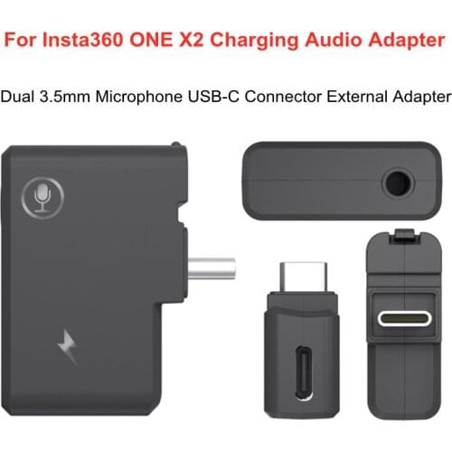 Charging Audio Adapter Dual 3.5mm Microphone USB-C Connector External Adapter For Insta360 ONE X2 Panoramic Camera Accessories