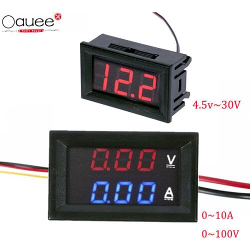 DC 100V 10A Voltmeter Ammeter Blue Red LED Amp Dual Digital Volt Meter Gauge, 4.5V to 30V Voltmeter Voltage Meter