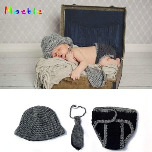 Crochet Baby Boy Gentleman Set Knitted Newborn Baby Coming Home Outfits Baby Shower Gift Photography Prop Newborn MZS-16030