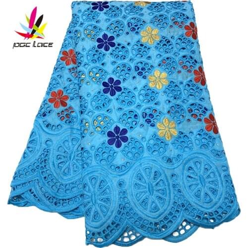 High Quality Nigerian Cotton Fabrics Hollow Out Cotton Lace Fabric Blue Milk Silk Lace African Holes Lace with Stones XZ2888B-3