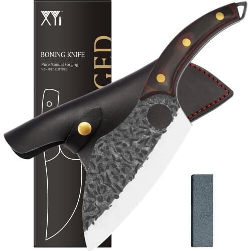 XYJ 6 Inch Hunting Knife With Sheath Full Tang Stainless Steel Fixed Blade Wood Handle Chef Kitchen Boning Fish Fillet Knife Set