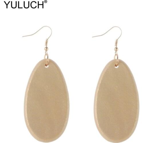 YULUCH 2019 Fashion Gold Wooden Dangle Drop Pendant Earrings Ethnic African Boho Water Drop Hanging Earings For Women Lady Party