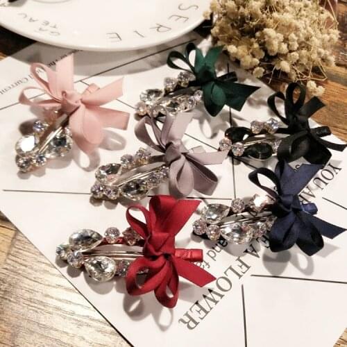 Small fresh Rhinestone Bow Hair Barrette Hair Clip Hairpin Girls Shining Crystal Hair Accessories Women Headdress Wholesale