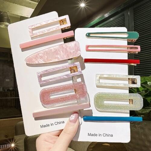 Korean 3pcs/set Hair Clip Pins Fashion Geometric Hair Barrettes For Women Girl New Ins Acrylic Hair Accessories Jewelry Headwear