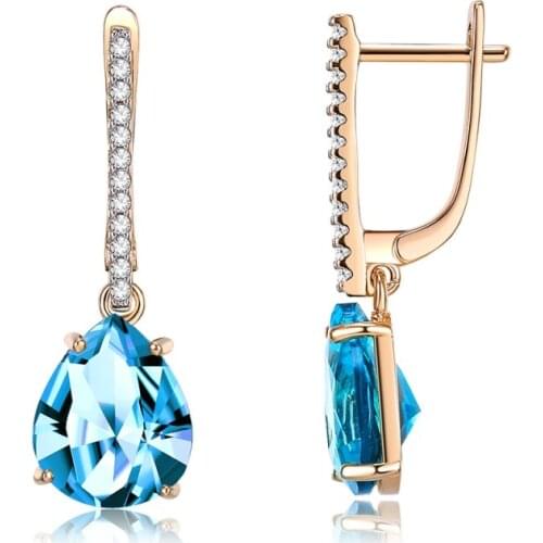 Luxury Champagne Gold Color Zircon Stud Earrings for Women Christmas Gift Fashion Shinny Wedding Earrings Fine Jewelry