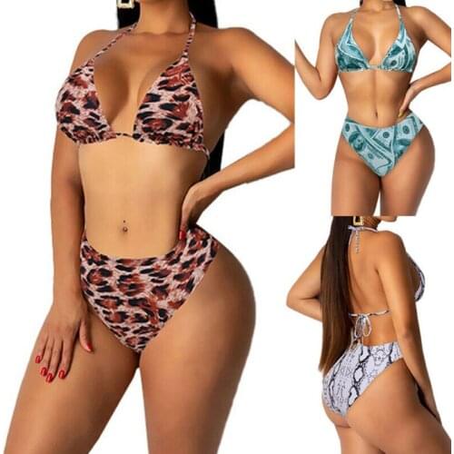 Womens Padded Push-up Bra Bikini Set Swimsuit Bathing Suit Swimwear Leopard Bandage Beachwear