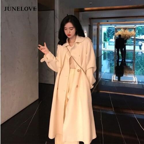 JuneLove Autumn Winter Jacket Women Fashion Woolen Coat Female Jacket Long Trench Coat Women Korean Outwear Manteau Femme Coats