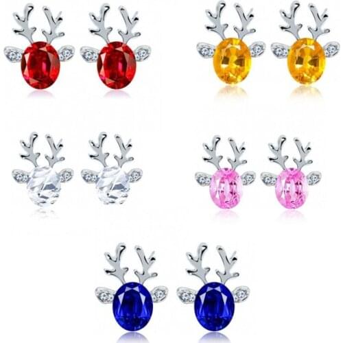 1Pair Christmas Pearl Deer Earrings Xmas Gift Elegant Jewelry Reindeer Ear Stud Christmas Crystal Gem Antler Earrings