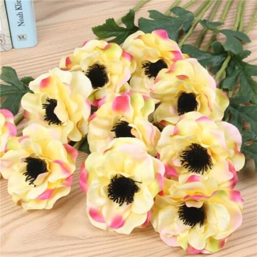 15pcs / Lot artificial single head anemone / flower home living room decoration fake flower wedding scene layout photo props