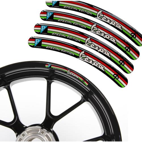 8PCS/Lot 3D Gel Motorcycle Wheel Hub Rim Strip Decal Car Sticker For PIAGGIO VESPA GTS GTV LX LXV LT PX PRIMAVERA