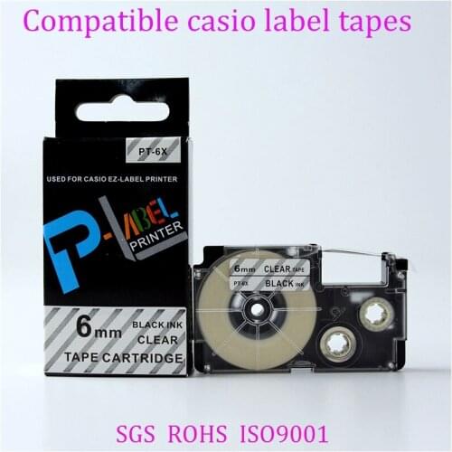 5 pcs/lot free shipping 6mm label tape XR-6X black on clear compatible EZ-label printer KL-100, KL-120, KL-430