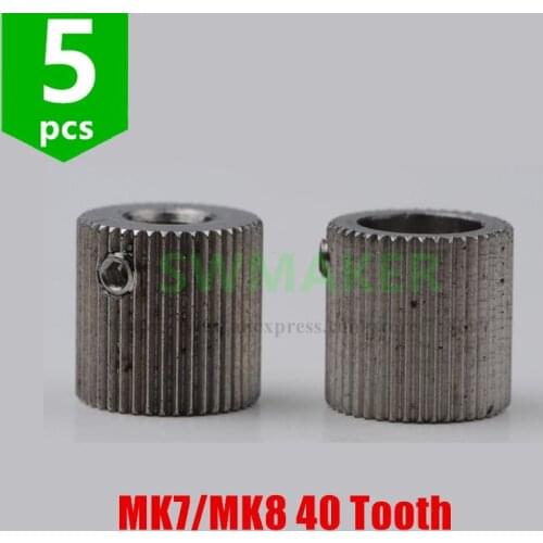 SWMAKER 5pcs MK7/Mk8 Copper / Stainless stedriver gear Feeding wheel driver gear bore 5/6.45/8mm 40 tooth for 3D printer parts